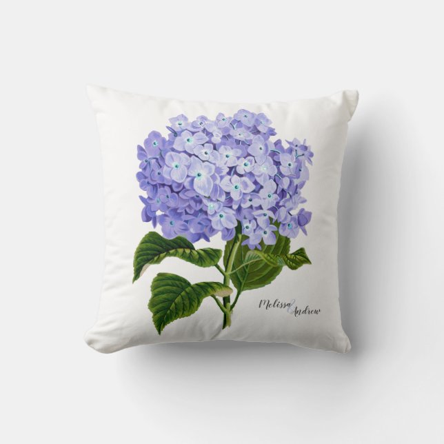 Almofada Hortênsia Lavanda Floral Botânica Personalizada (Frente)