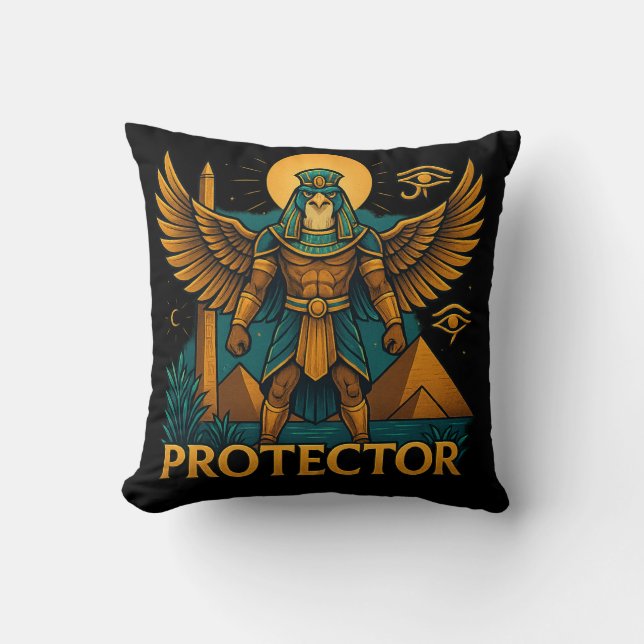 Almofada Horus the Protector – Bold Ancient Egyptian Falcon (Frente)