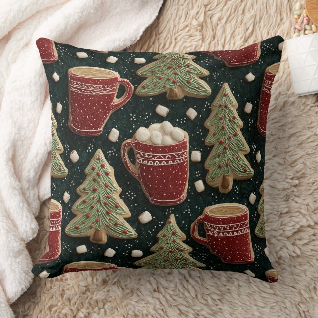 Almofada Hot Chocolate Mugs And Christmas Tree Cookies (Cobertor)