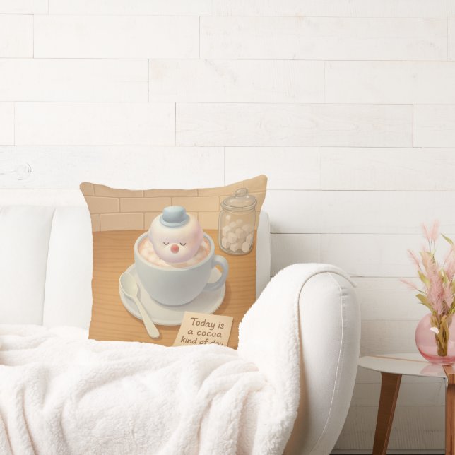 Almofada Hot Cocoa Day: Smiling Bichon Marshmallow Art (Sofá)