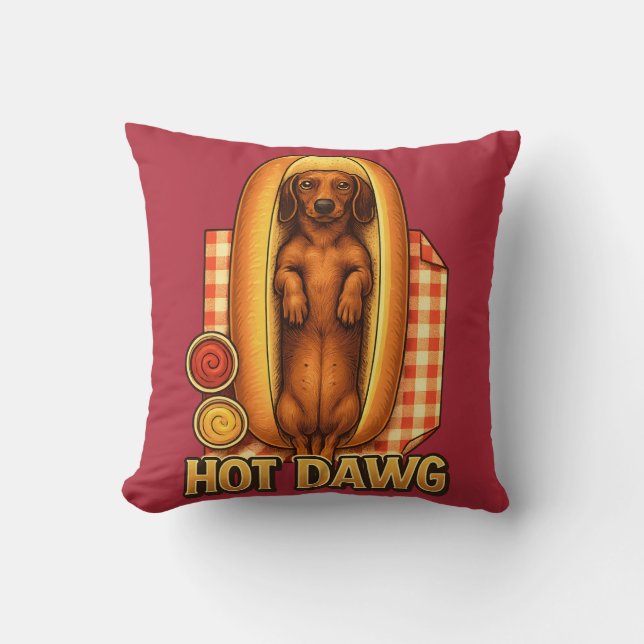 Almofada Hot Dawg Funny Dachshund Hot Dog Parody Cute Dog  (Frente)