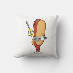 Almofada Hotdog como mecânico com ferramenta