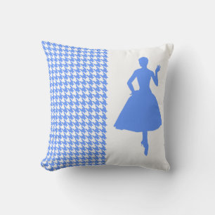 Almofada Houndstooth moderno azul com silhueta da forma