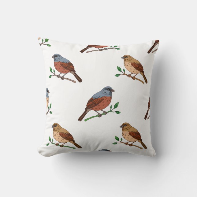 Almofada House Bunting Bird Pattern – Seamless Nature Desig (Frente)