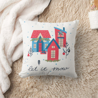 Almofada Houses Let it Snow Merry & Bright Christmas Pillow