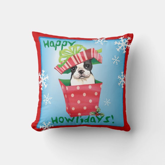 Almofada Howliday feliz Boston Terrier (Frente)