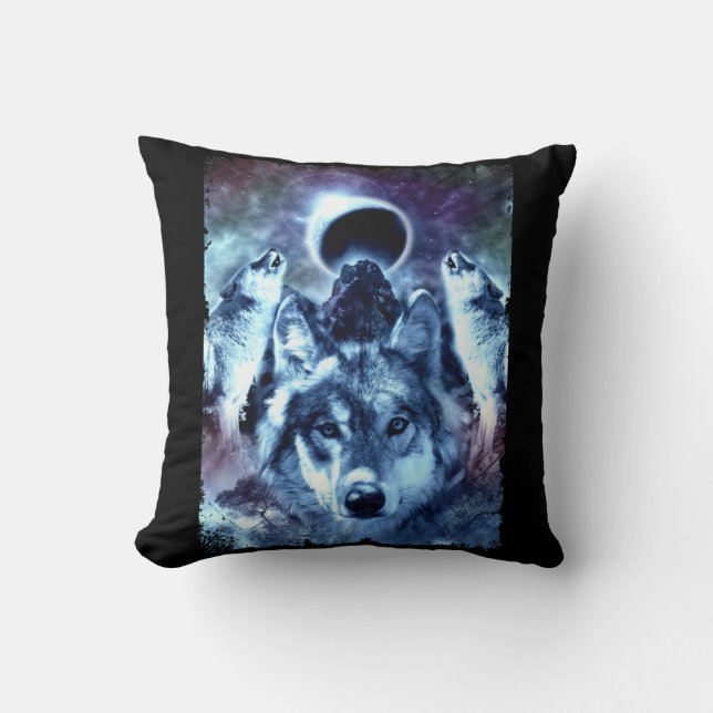 Almofada Howling Wolves Moon Winter Wolf (Frente)