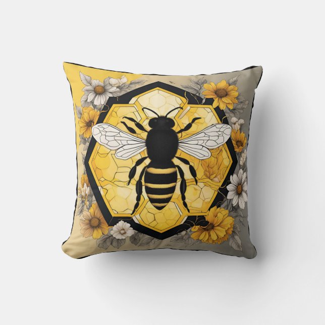 Almofada Humble Honey Bee on Honeycomb Design  (Frente)