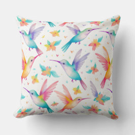 Almofada Humming bird and floral pastel watercolor pattern