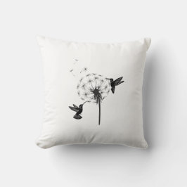 Almofada Hummingbird and Dandelion Flower Nature Art