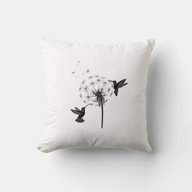 Almofada Hummingbird and Dandelion Flower Nature Art (Frente)