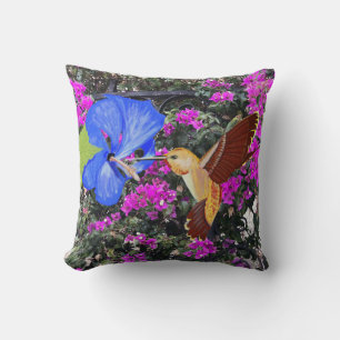 Almofada Hummingbird, Blue Hibiscus, & Bougainvillea