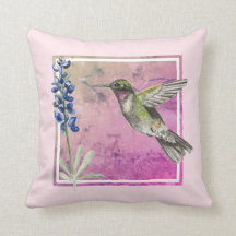 Hummingbird e Bluebonnet em fundo rosa