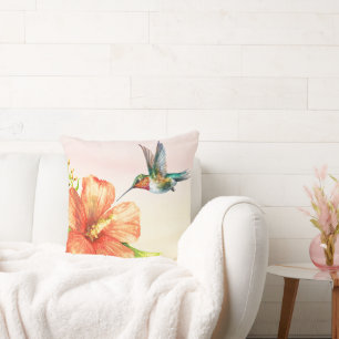 Almofada Hummingbird e Flor de Hibiscus