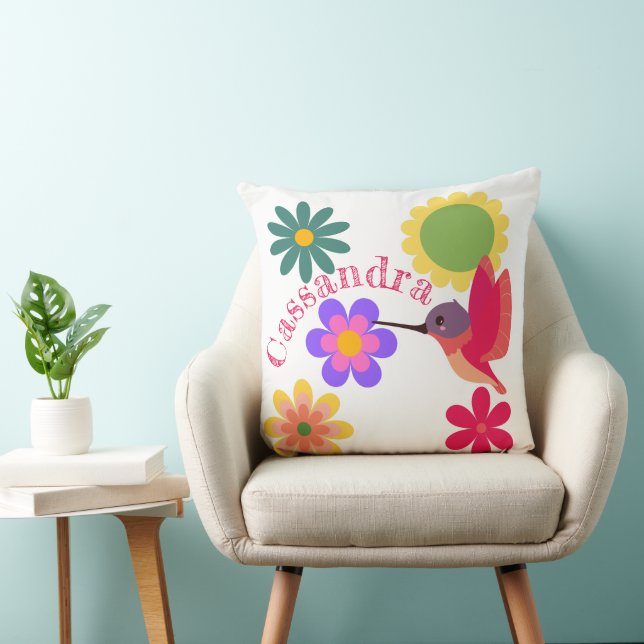 Almofada Hummingbird e Flores Personalizadas (Cadeira)