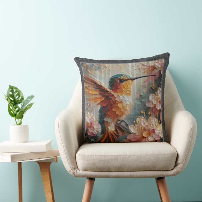 Almofada Hummingbird & Floral Art Throw Pillow – Textured (Cadeira)