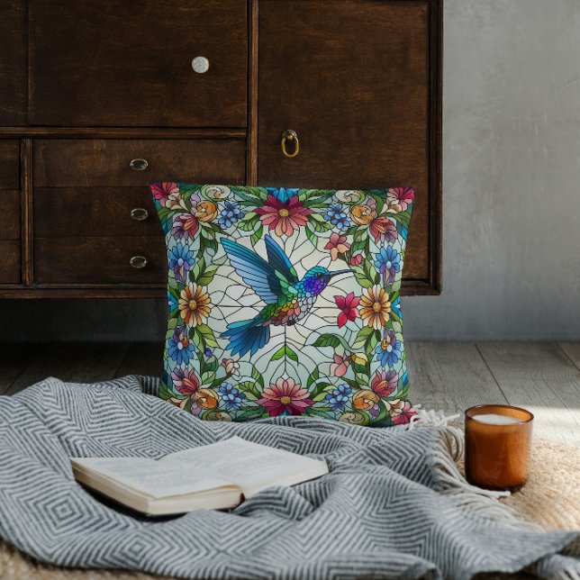 Almofada Hummingbird Gracioso com Efeito de Vidro Obtido (Criador carregado)