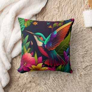 Almofada Hummingbird Sobrevoando Jardim Tropical