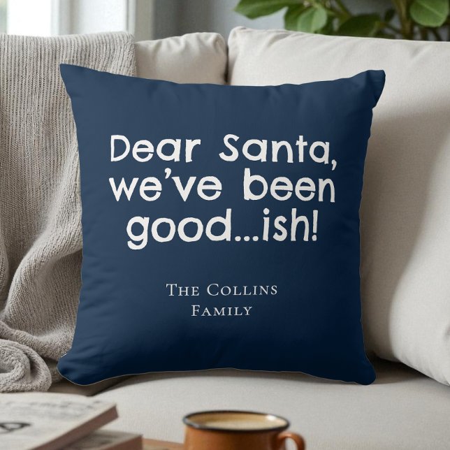 Almofada Humor Azul Caros Papais noeis Personalizados Engra (Blue Humor Dear Santa Personalized Funny Christmas Throw Pillow)