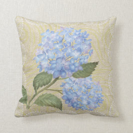 Almofada Hydrangea azul & travesseiro floral do vintage do