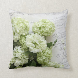 Almofada hydrangeas brancos com o travesseiro da escrita do