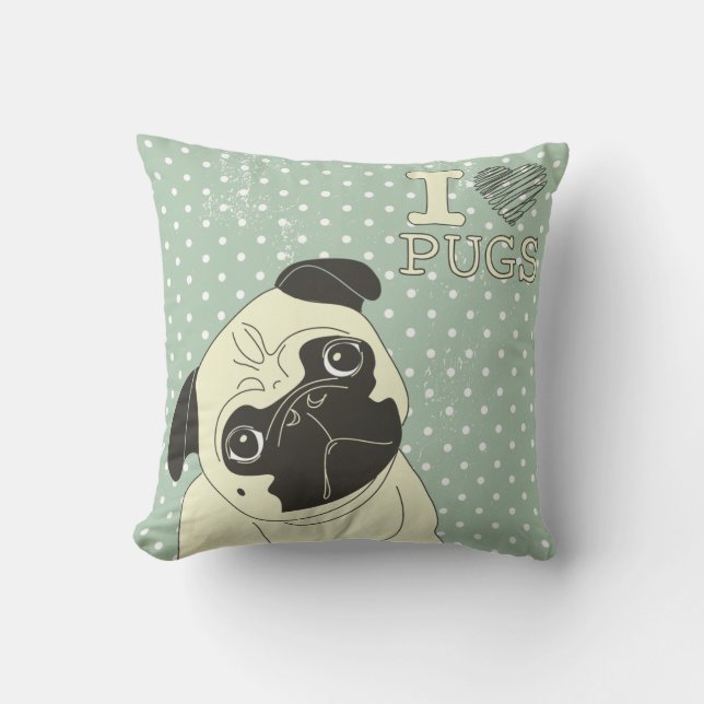 Almofada I Heart Pugs Travesseiro (Frente)