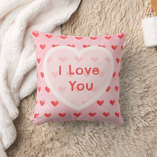 Almofada I Love You Cute Watercolor Pink Heart Valentine (Cobertor)