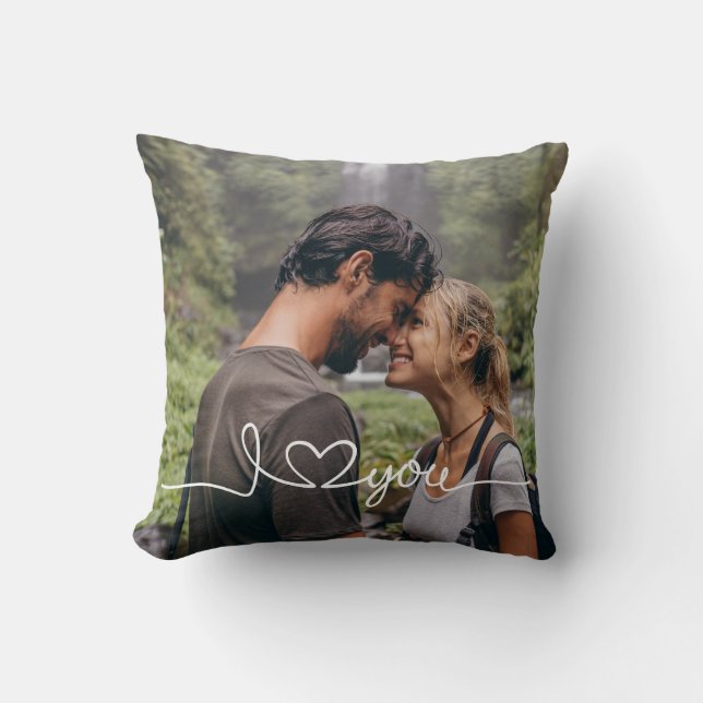 Almofada I Love You in White Script with Heart Custom (Frente)