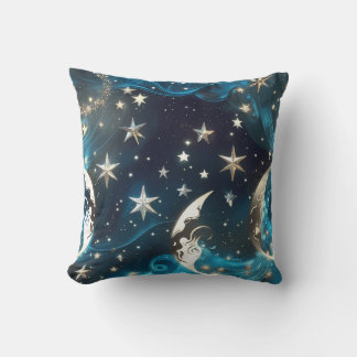 Almofada Icy Blue Celestial Moon Phases Pillow