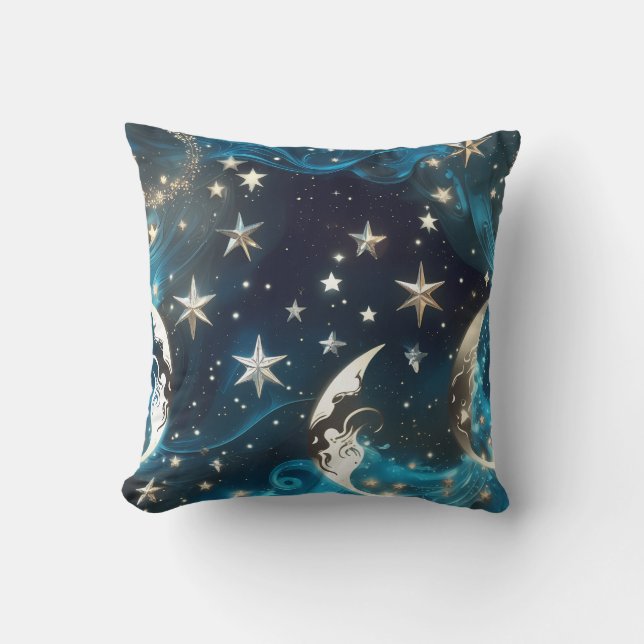 Almofada Icy Blue Celestial Moon Phases Pillow (Frente)