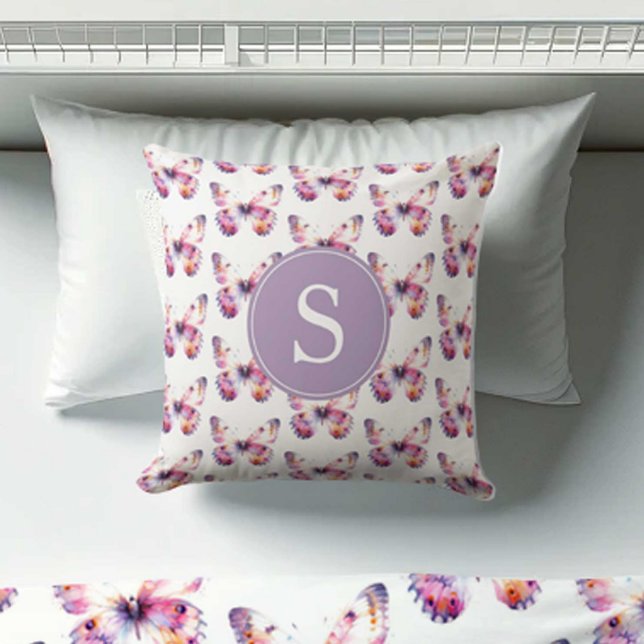Almofada Ideias De Sala De Dorme Para Meninas (monogrammed butterfly pattern pillow girl's dorm room decor pink and purple)