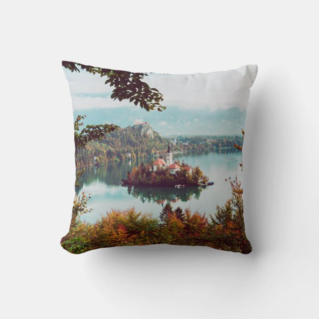 Almofada Igreja da Assunção no lago Bled Eslovênia  (Frente)