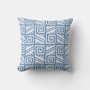 Almofada Ikat Asteca Tribal - Azul Céu e Branco