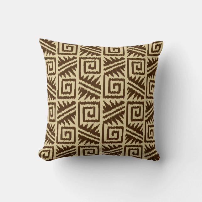 Almofada Ikat Aztec Tribal - Brown Escuro e Tan (Frente)