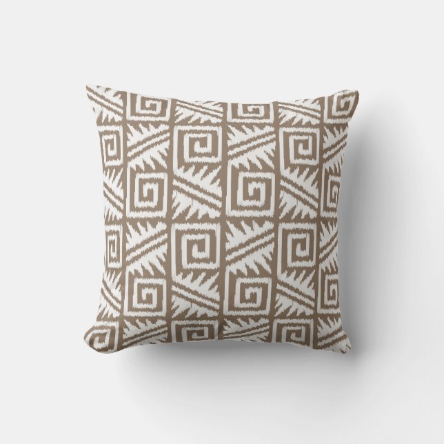 Almofada Ikat Aztec Tribal - Taupe Tan e Cream (Frente)