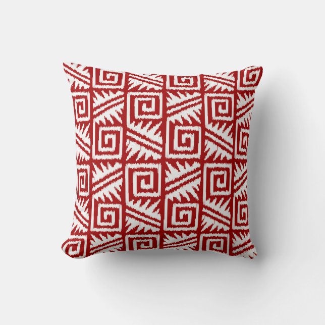 Almofada Ikat Aztec Tribal - Vermelho Escuro e Branco (Frente)