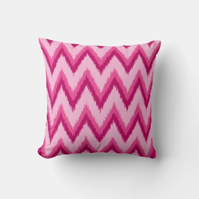 Almofada Ikat Chevron Stripes - Fuchsia e rosa pálido (Frente)