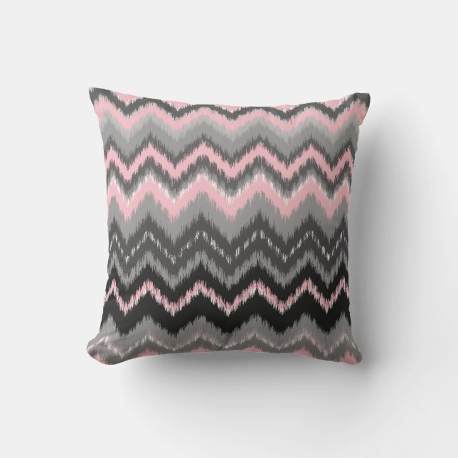 Almofada Ikat cor-de-rosa e cinzento Chevron (Frente)