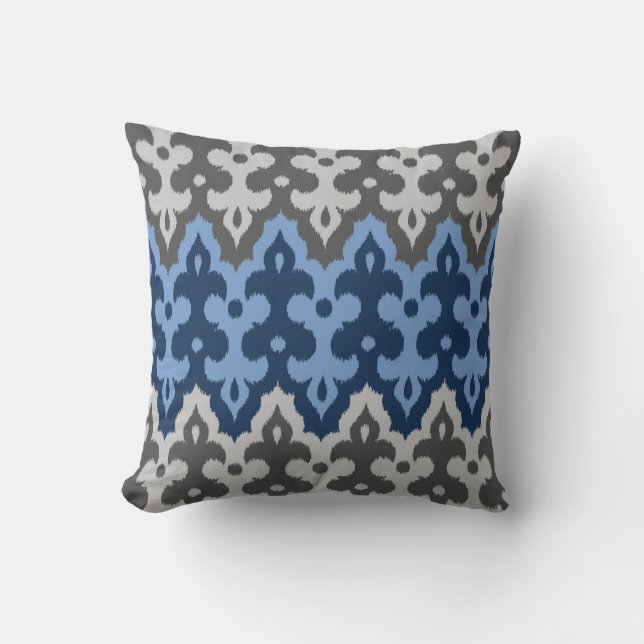 Almofada Ikat Damask, Blue e Cinzas / Cinza marroquino (Frente)