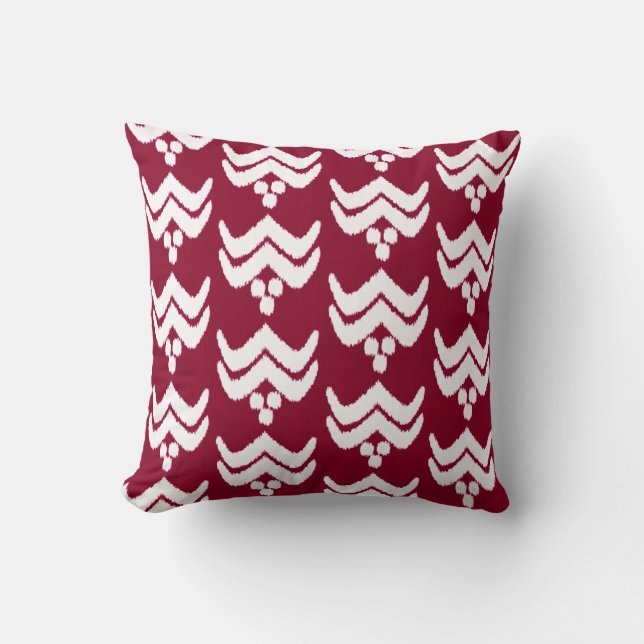 Almofada Ikat estilizado floral - burgundy e branco (Frente)