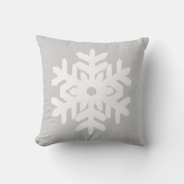 Almofada Ikat Snowflake - cinzas prateadas e brancas (Frente)