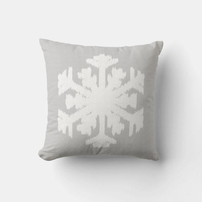 Almofada Ikat Snowflake - cinzas prateadas e brancas (Frente)
