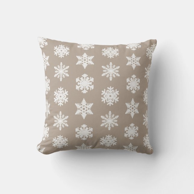 Almofada Ikat Snowflake - Taupe bronzeado e branco (Frente)