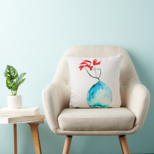 Almofada Ikebana Blue Vase watercolor art