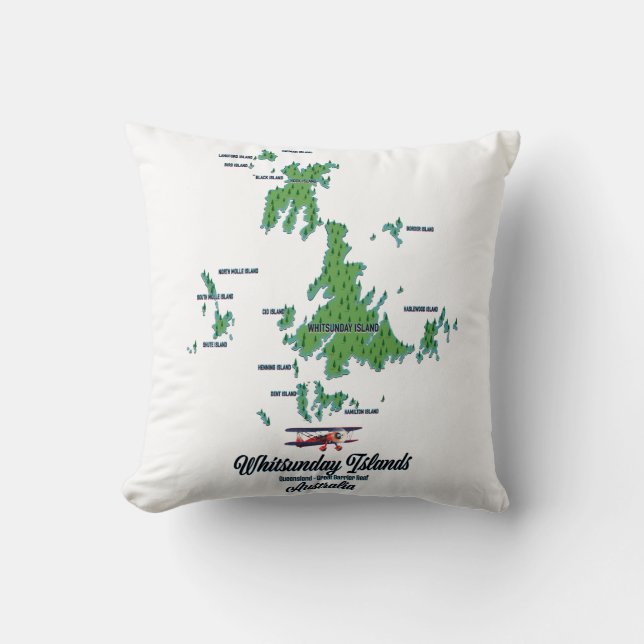 Almofada Ilhas Whitsunday Austrália mapa pôster (Frente)