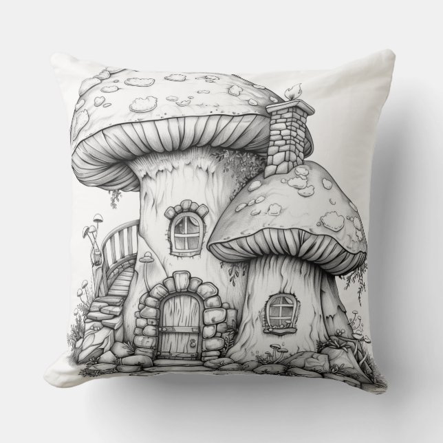 Almofada Illustration féérique de maison champignon 🍄 (Frente)