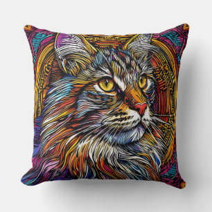 Almofada Ilustração Abstrata de Gato Vibrante