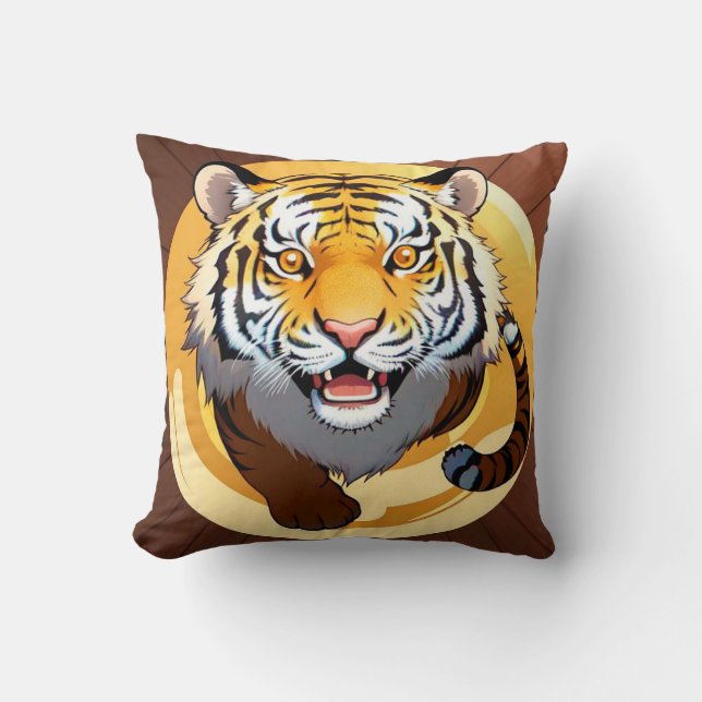 Almofada Ilustração Abstrata de Tigre Dourado (Frente)