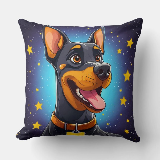 Almofada Ilustração Alegre de Doberman (Frente)
