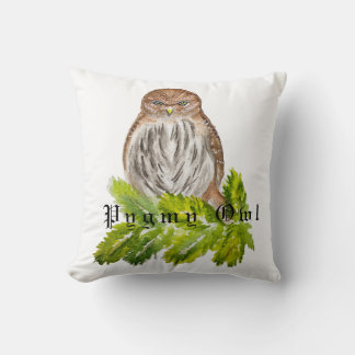 Almofada Ilustração aquosa de uma coruja-pigmeu